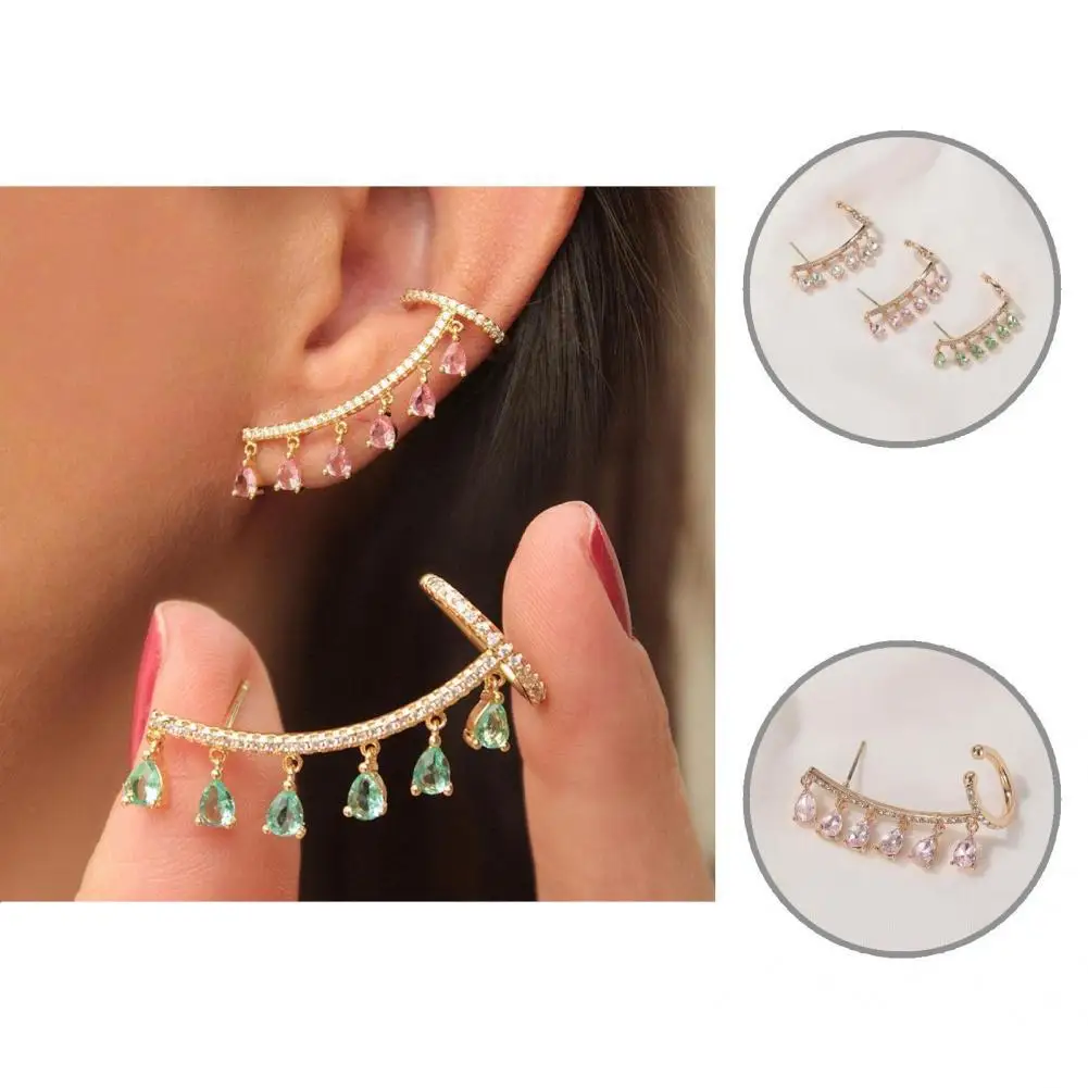 

1Pc Clip Earring Classic All-Match Pierced Cubic Zirconia Cuff Stud Earring for Outdoor Ear Cuff Ear Wrap