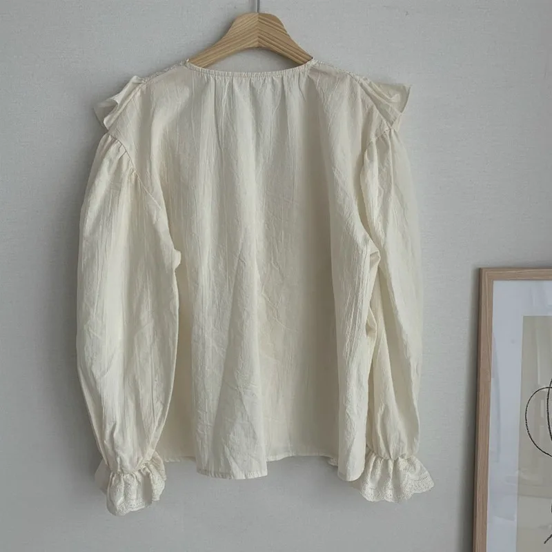 

Casual Blouse Women Puff Long Sleeve Shirt Pullover Fashion Ruffles V-neck Loose Blouse Blusas Mujer De Moda 2021 Tops 11255