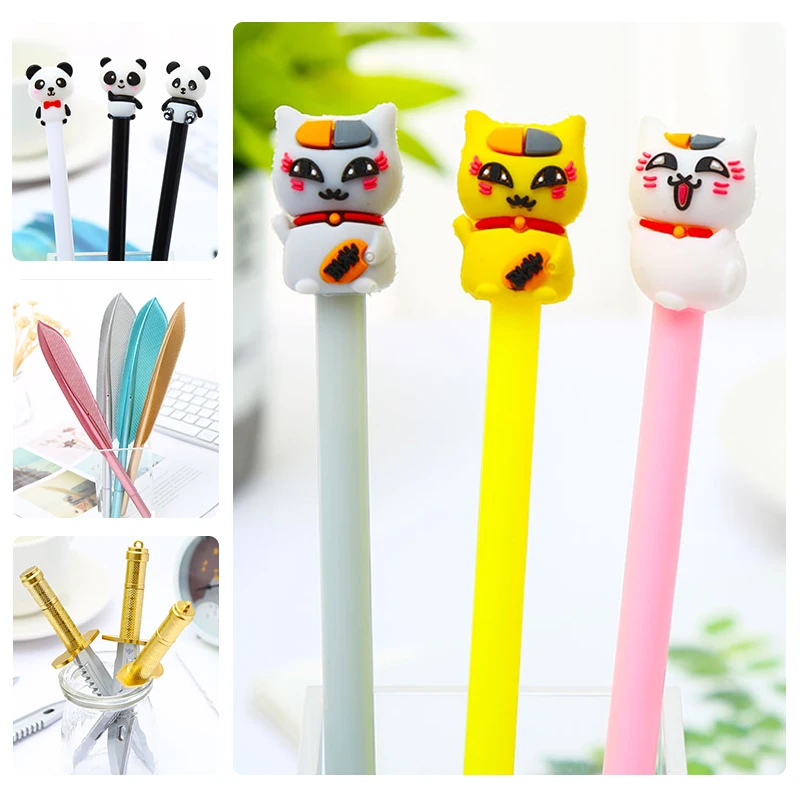 Забавные гелевые ручки с рисунками милых черных котов панд перьев Плюм для детей