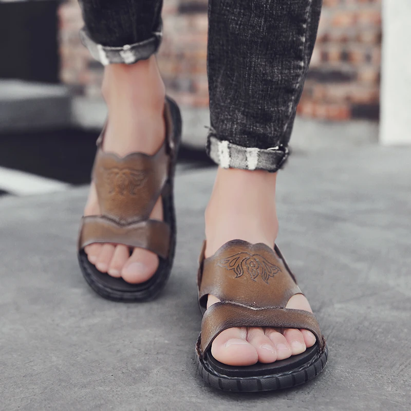 

Mens Sandals Hollow Breathable Beach Outdoor Sandals Sandalias De Hombre Luxury Men Mens Summer Leather Slip On Shoes