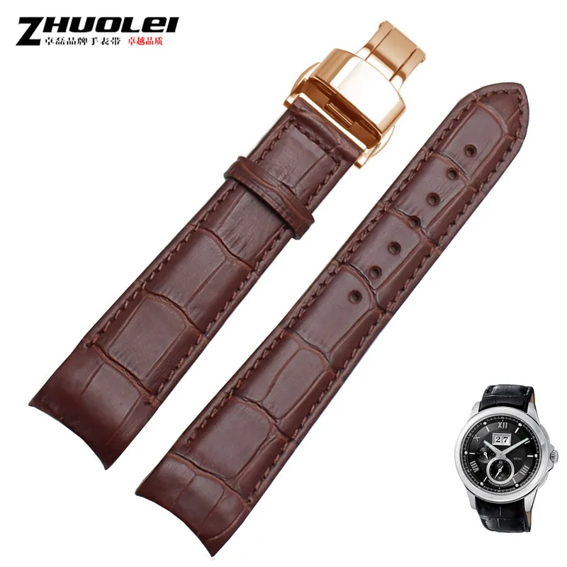 brownx rose gold Изогнутый конец мужские ремешки для часов для BL9002-37 05A BT0001-12E 01A Брендовые Часы из натуральной кожи с пряжкой бабочки 20 21 22 мм - Цвет ремешка: brownx rose gold