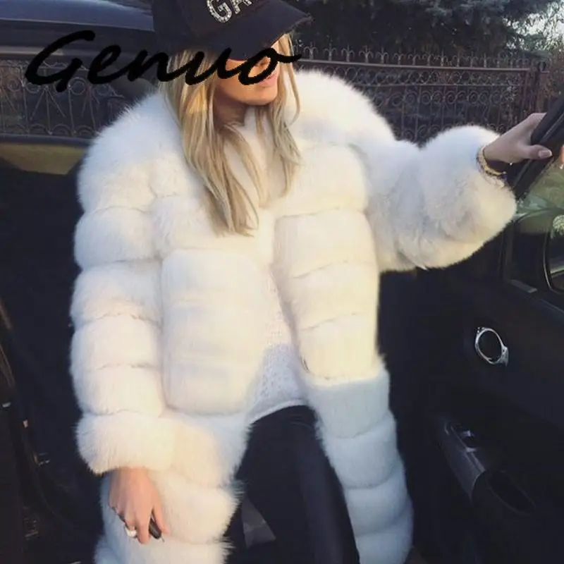 

Genuo New Plus Size Female Winter Luxury Faux Fox Fur Coat Slim Long White Faux Fur Jacket Women Fake Fur Coats Manteau Fourrure