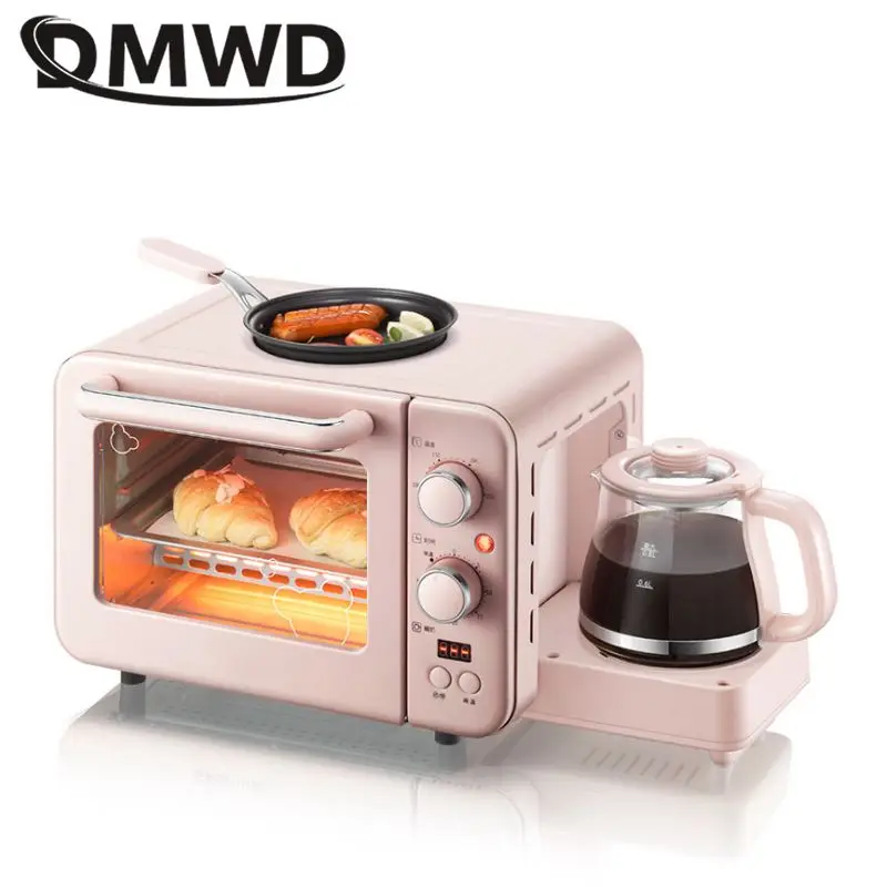 DMWD 3 In 1 Electric Breakfast Machine Toaster Oven Home Coffee Maker Milk Warmer Pizza Egg Tart Oven Frying Pan Bread Maker