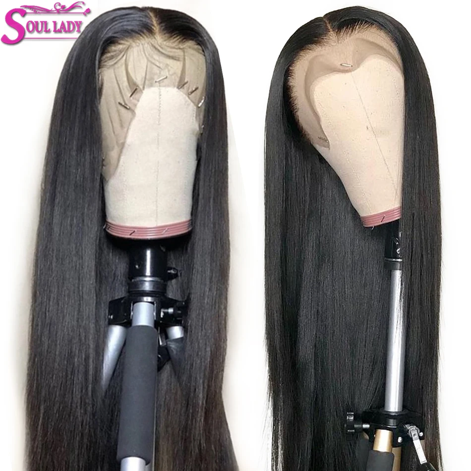 Soul Lady Glueless кружевные передние человеческие волосы прямые парики Remy малазийские волосы предварительно выщипанные и отбеленные узлы парик шнурка 150% Плотность