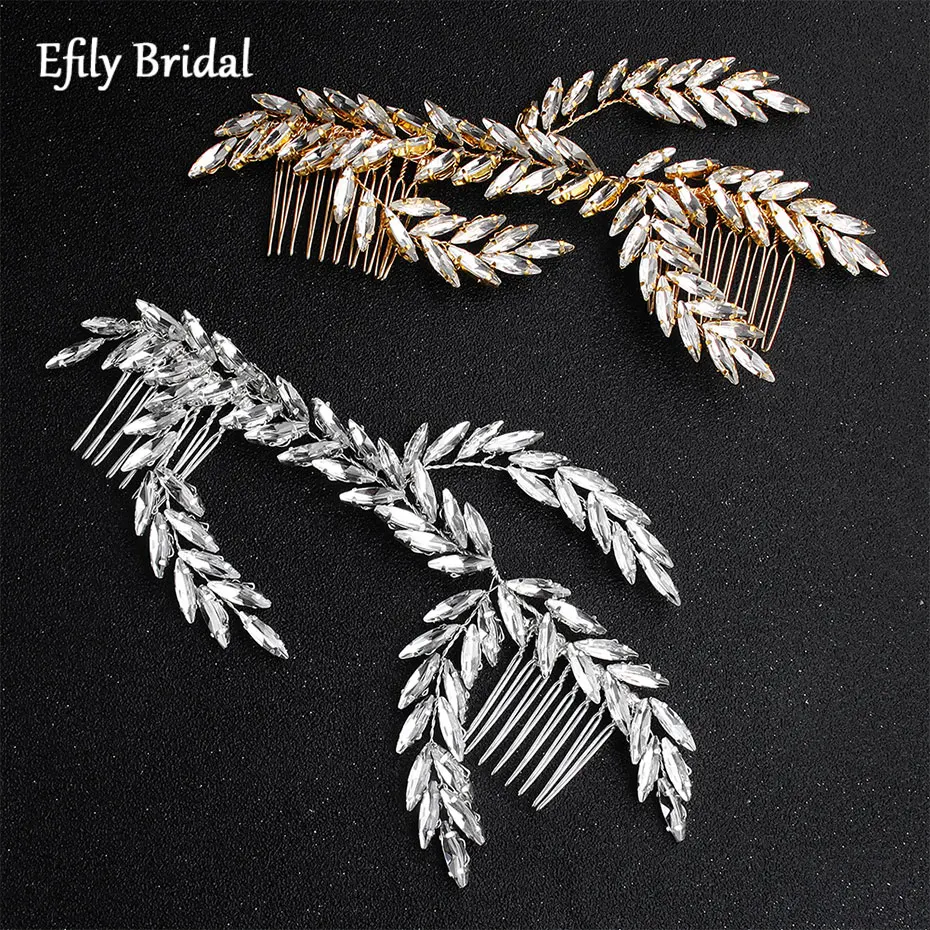 

Efily Rhinestone Leaves Long Bridal Hair Comb Clip Wedding Head Jewelry for Bride Hair Accessories Women Headpiece Headwear Gift