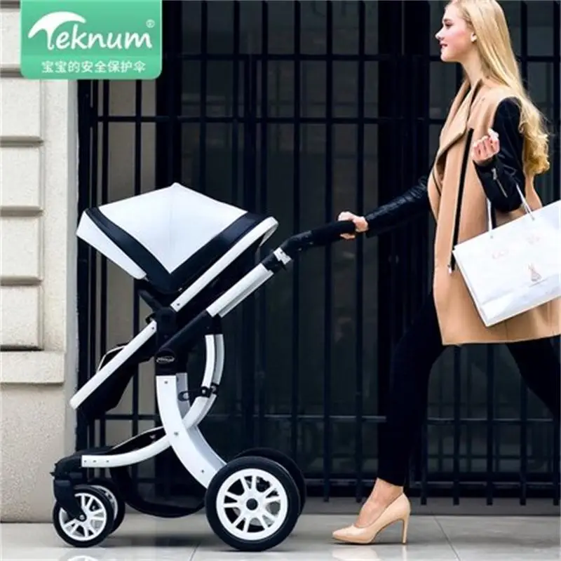 

Teknum 2 in 1 Baby stroller 55cm High landscape stroller PU Leather Hood X design newborn carriage send gifts free shipping