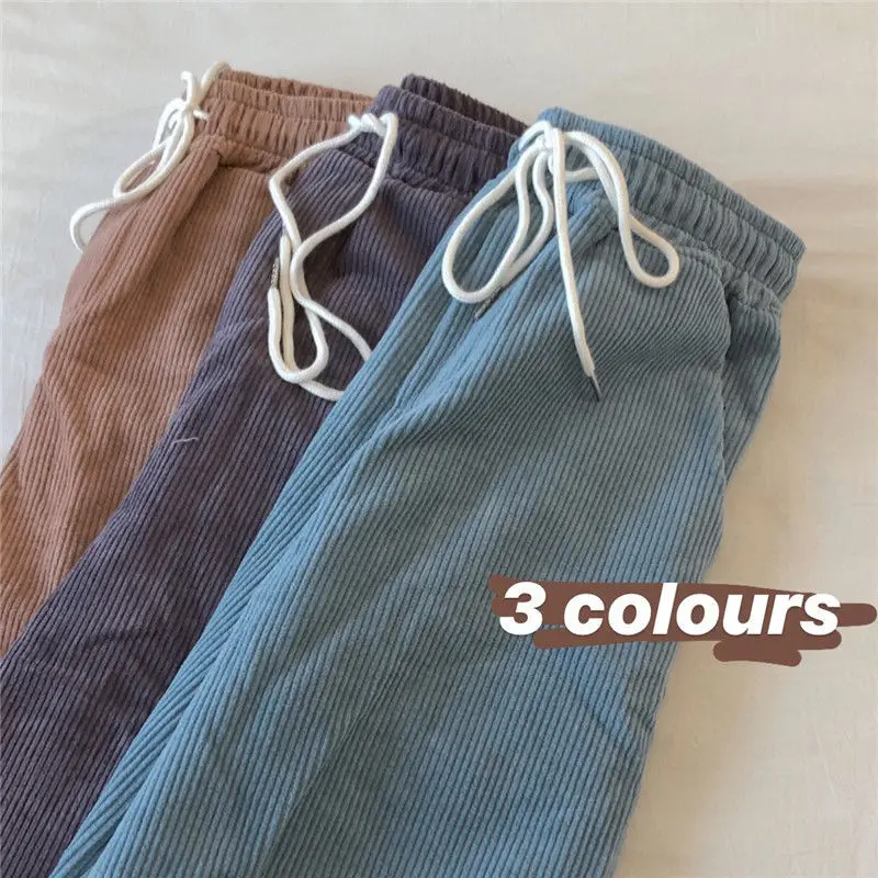 

HOUZHOU Vintage Elastic Waist Corduroy Pants Women Korean Fashion Joggers Baggy Casual Trousers All-match Harajuku Sweatpants