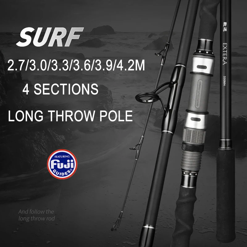FUJI Parts 4 Sections Carbon Fiber Spinning Fishing Surf Rod 2.7/3.0/3.3/3.6/3.9m Ocean Rod For GT Fishing enlarge