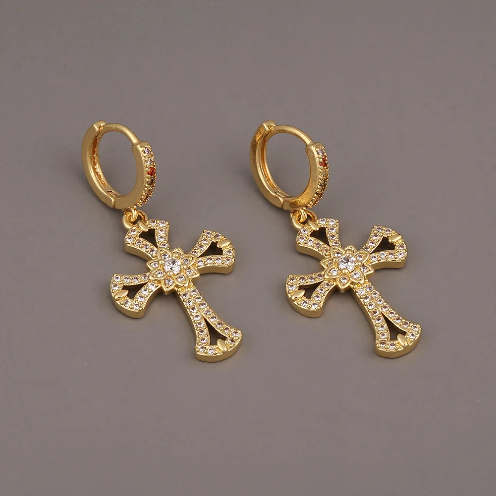 

Retro Simple Handmade Crucifix Dangle Earrings Luxury Inlay Zircon Women Earrings Fashion Women Nightclub Party Jewelry