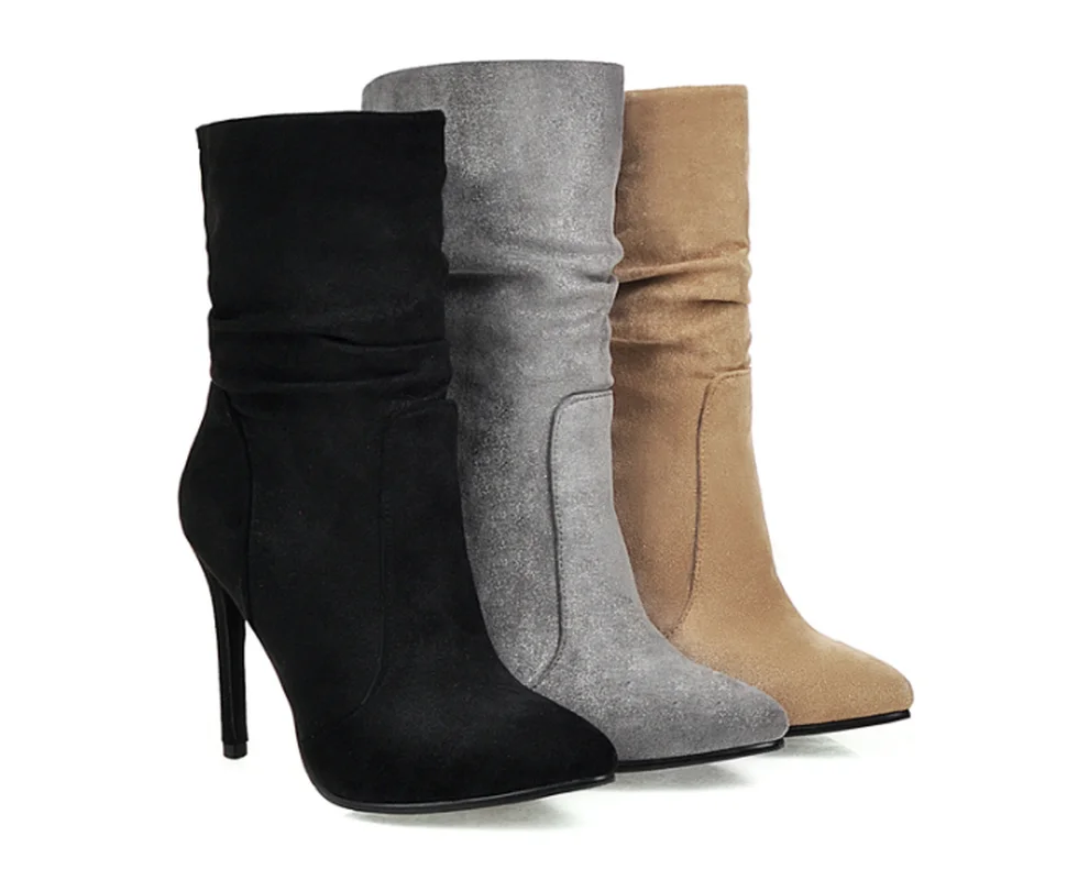 

Women's Boots The New winter fashion Flock Pointed Fine heel High heel Ankle boots Women's shoes 34-39 Heel Height 10.5cm black