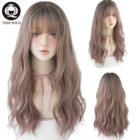 7jhh wigs harajuku pink brown lolita wig long two colors realistic cosplay wigs with bangs for women wavy wigs synthetic hair