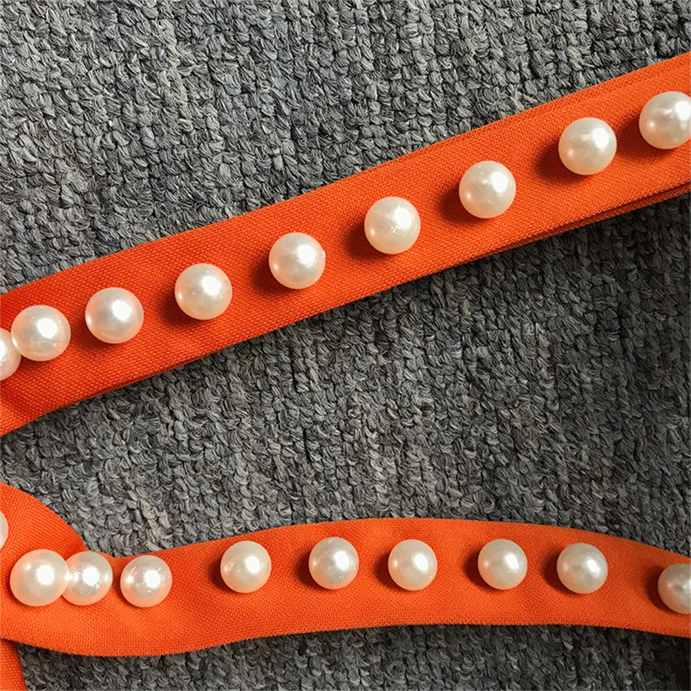 

Orange Mermaid Party Dress Women Elegant Spaghetti Strap Beading Pearl Maxi Women's Robe Midi Party Dress Sexy Sleeveless