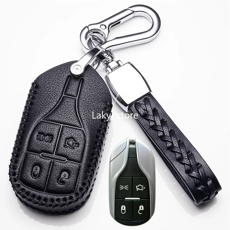 

New 4 Buttons Black Faux Leather Car for Maserati Ghibli Quattroporte Levante Key Fob Cover Case Protective Shell