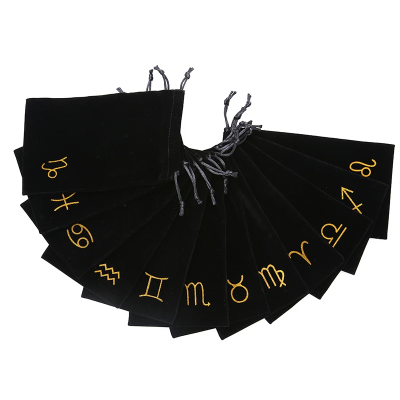 

Mini Drawstring Package Gift Bags For Playing Cards 12 Constellations Velvet Pentagram Tarot Card Storage Bag Toy