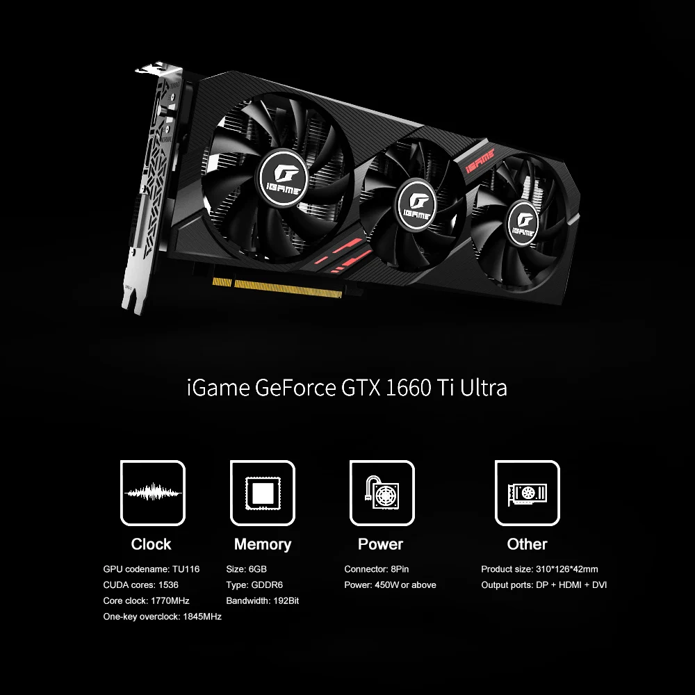 Цветная видеокарта iGame GeForce GTX 1660 Ti Nvidia GPU GDDR6 6G игровая для настольного компьютера