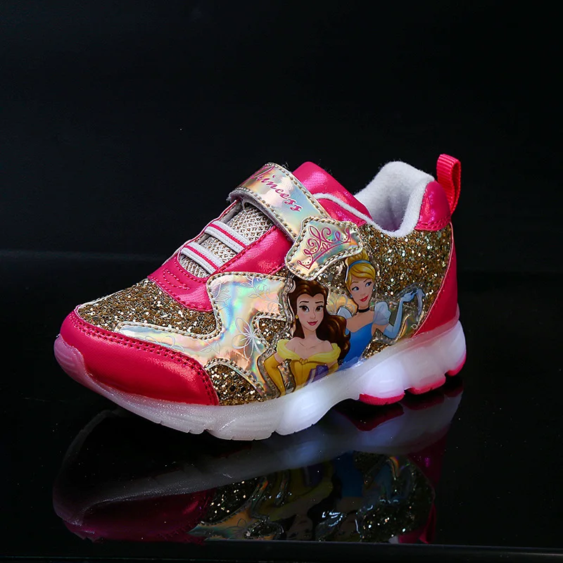 

Disney new children casual shoes autumn and winter girls sports shoes cartoon princess LED lights girls running shoes