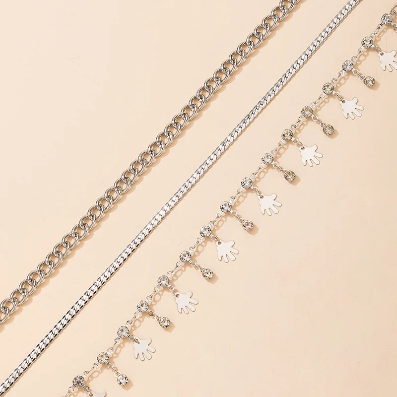 

Cbeyt New Vintage Silver Color Bohemian Anklet Set For Women Girls Fashion 3pcs/set Multilayers Palm Tassel Diamonds Anklets