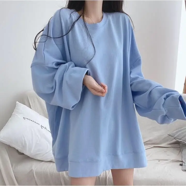 

2021 New Loose Solid Color Long Sleeve T-shirt, Super Large Women's Round Neck, Korean Women's Leisure Home Women's T-shirt
