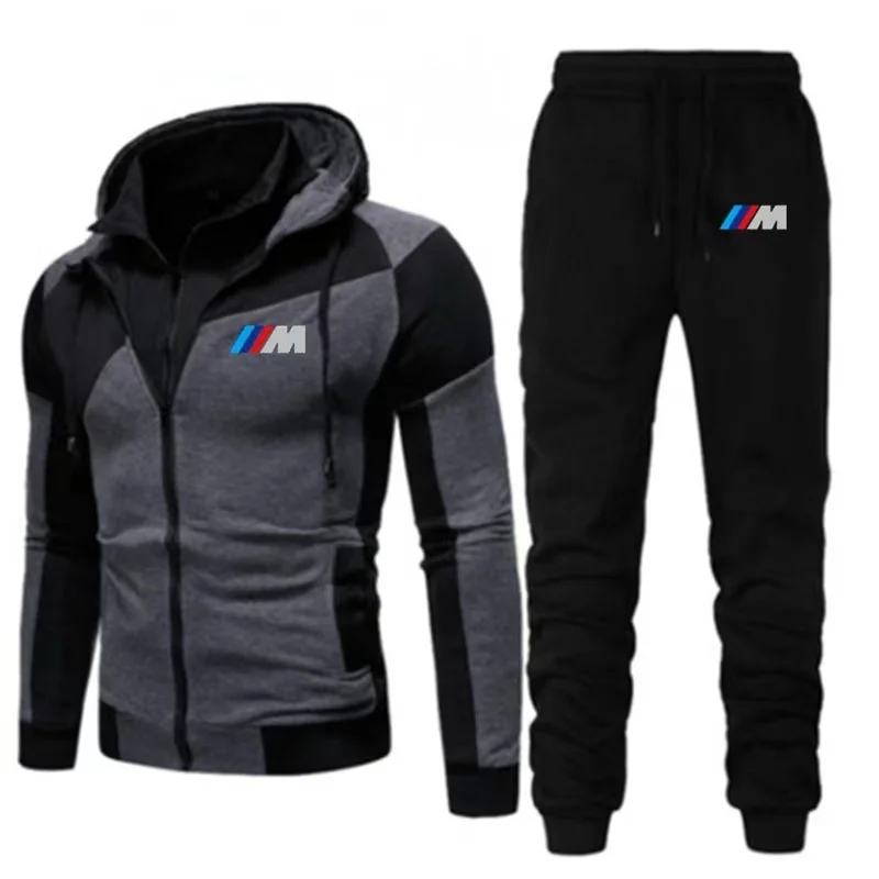 

2020 New Fashion Hoodie Spliced Printed + Pants 2 Piece Suit Men Hoodies Sweatshirts Coat Casual Hooded Cardigan