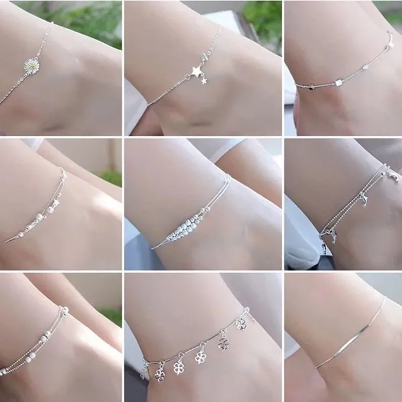 

Silver Color Shiny Chains Ankles For Women Simple Bells Temperament Personality Silver Color Bracelets Charm Girl Jewelry Gift