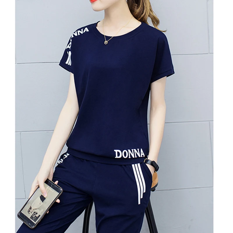 

Women's New Fashion Summer 2020 Sets Short Sleeve Two Piece Sets Sporting Suit Plus Size Loose Large Size Female Fat Sister L652