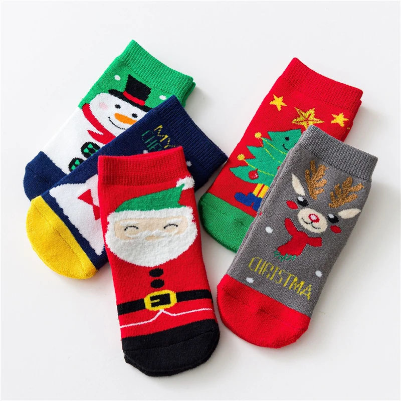 

5 Pairs Christmas Cotton Baby Boys Girls Winter Thicken Socks New Year Cartoon Keep Warm Floor Socks For Children 1-8T