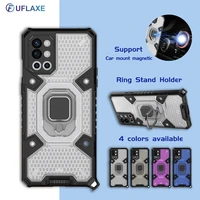 uflaxe shockproof casing for oneplus 9r transparent back cover hard case with ring holder