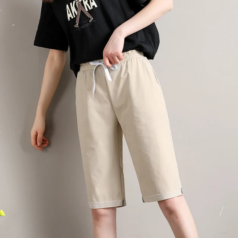

Summer Ice Silk Half Shorts Women Elastic High Waist Drawstring Loose Casual Sweat Shorts Fitness Sports Running Short Pants