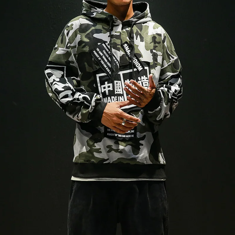 Мужские камуфляжные хлопковые толстовки с капюшоном Повседневная Уличная