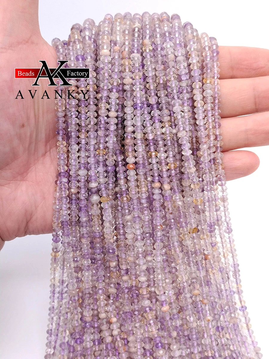 

Natural Faceted Purple Yellow Amethysts Beads Small Section Loose Spacer for Jewelry Making DIY Necklace Bracelet 15'' 3x4mm