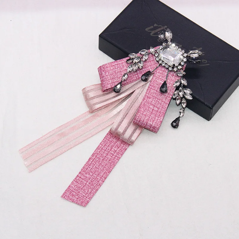 Модные галстуки для шеи корсаж бант ткань лента кристалл кисточка воротник брошь