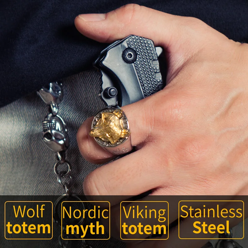 Кольцо Фенрир из нержавеющей стали в скандинавской мифологии Викинг-Волк модные