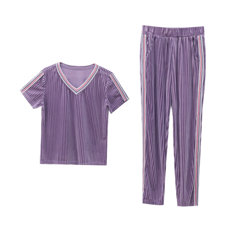 Бархатный спортивный костюм для женщин летняя мода большие размеры рубашки с