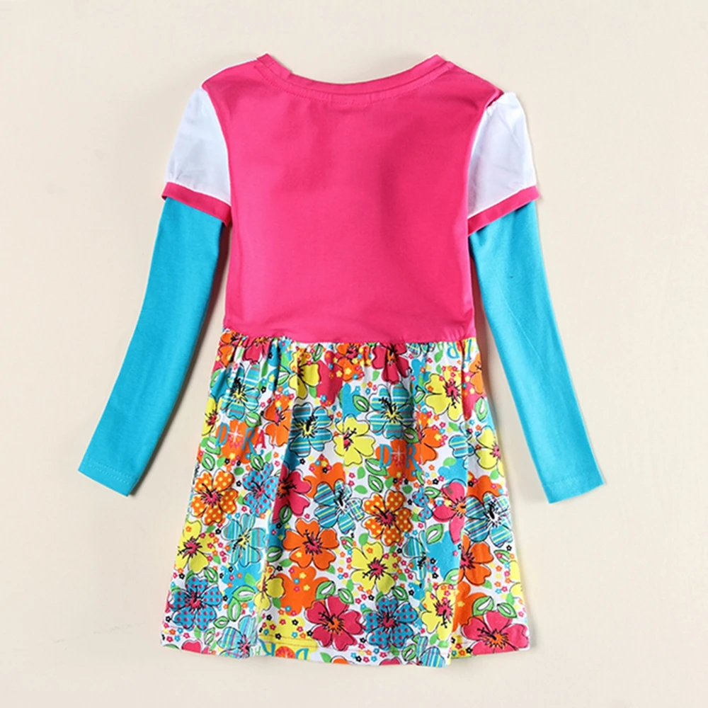 Платье с длинными рукавами для маленьких девочек из 100% хлопка вышивкой цветочным