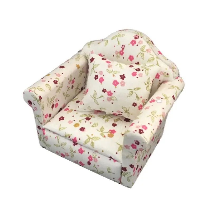 

1:12 Dollhouse Miniature Single Sofa Mini Wooden Cushions Couch Chair Furniture