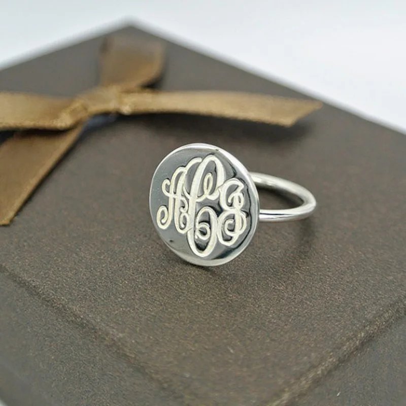 Кольцо с гравировкой, монограмма, 925 пробы, серебро, выгравированное имя, диск, первоначальное кольцо, персонализированные ювелирные изделия, рождественские подарки