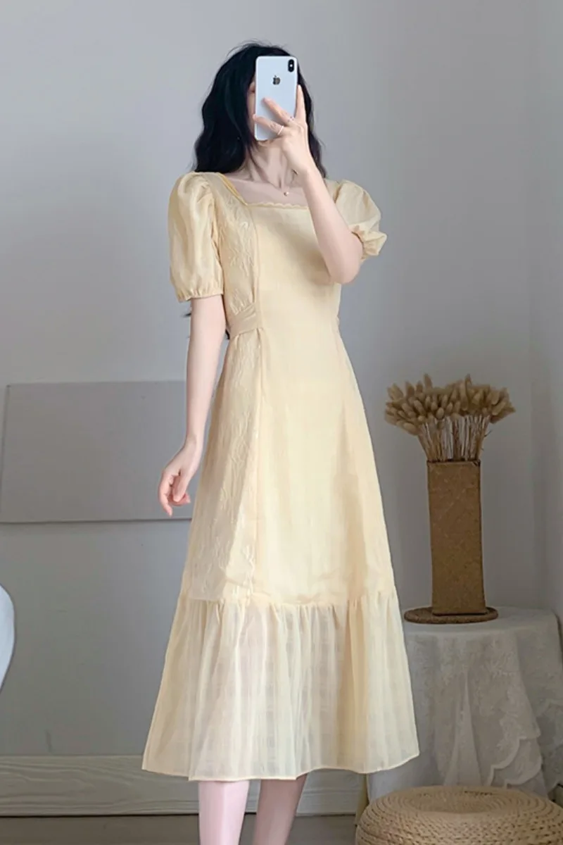 

Dresses for Women Summer Platycodon Grandiflorum First Love French Minority Retro Light Yellow Dress for Women Dresses