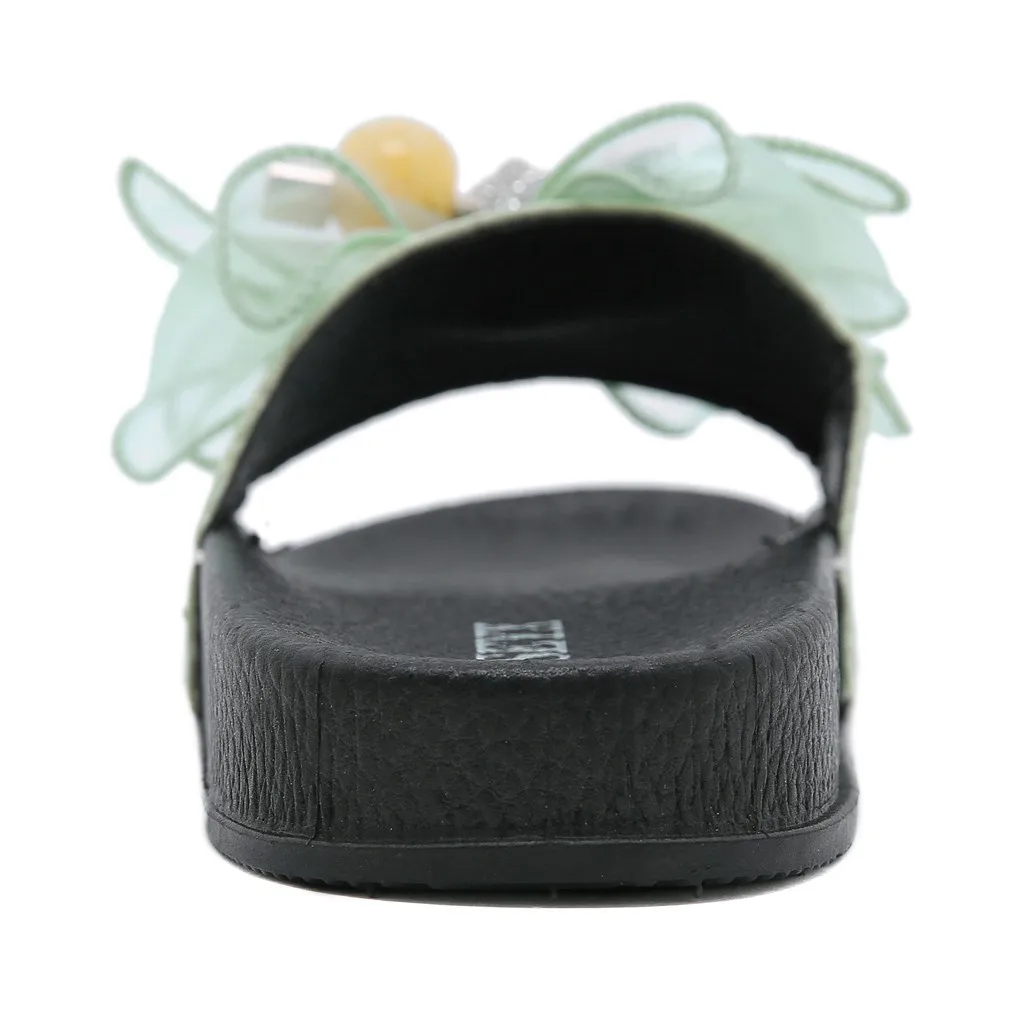 

2021 Summer Shoes Women Butterfly-knot Flat Sandals Outside Indoor Slip On Mules Cute Beach Vacation Slippers Suede Female Slip