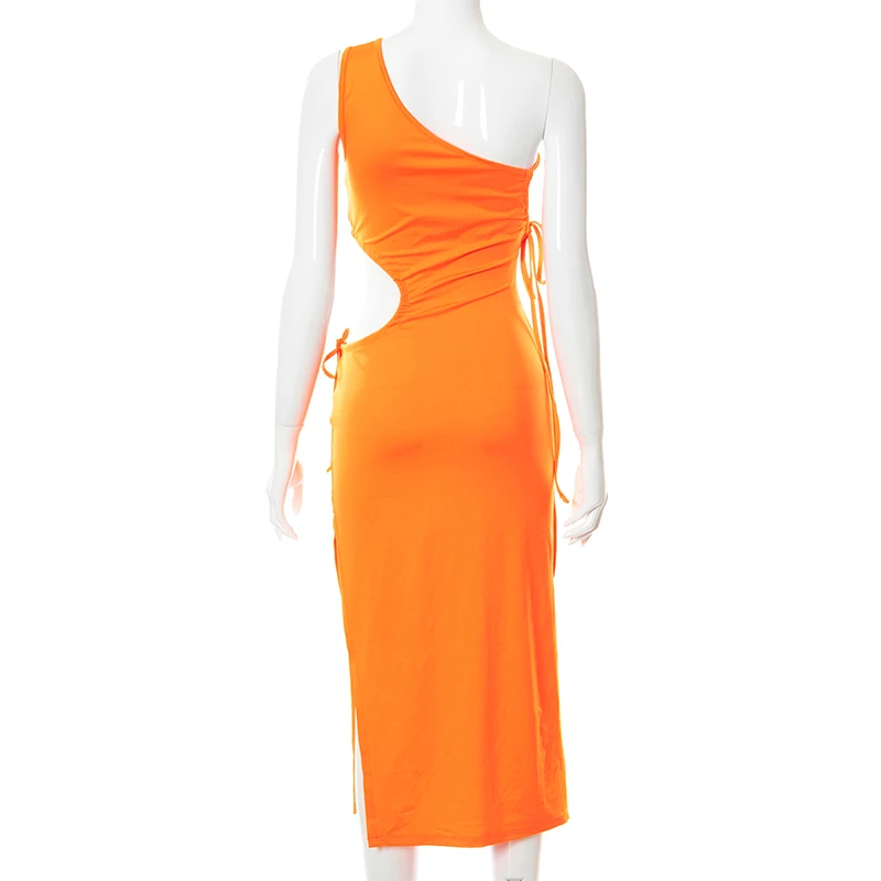 

Bomblook Sexy Party Club Bodycon Dresses For Women's 2021 Summer Clothing Single Shoulder Cut Out Lace Up Dress Female Outfits