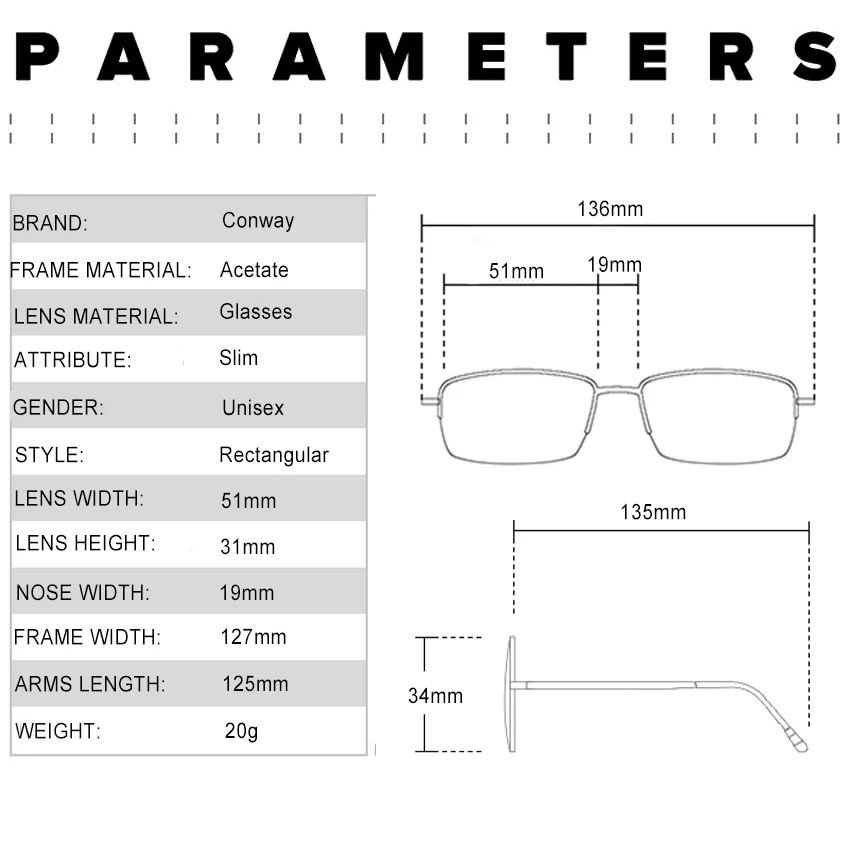 Ультратонкие солнцезащитные очки Conway для женщин и мужчин легкие тонкие