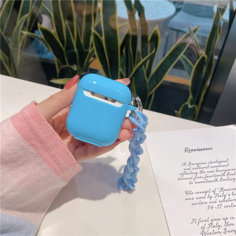 

For Airpods Pro 3 Fluorescent Blue Earpods Case with Strap for Apple Airpods 1 2 3 Wireless Earphone Headset Soft Cute Cover
