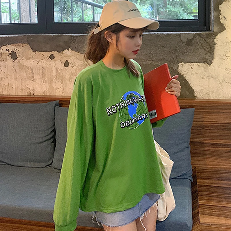 Женская футболка с длинными рукавами Свободный джемпер принтом авокадо и