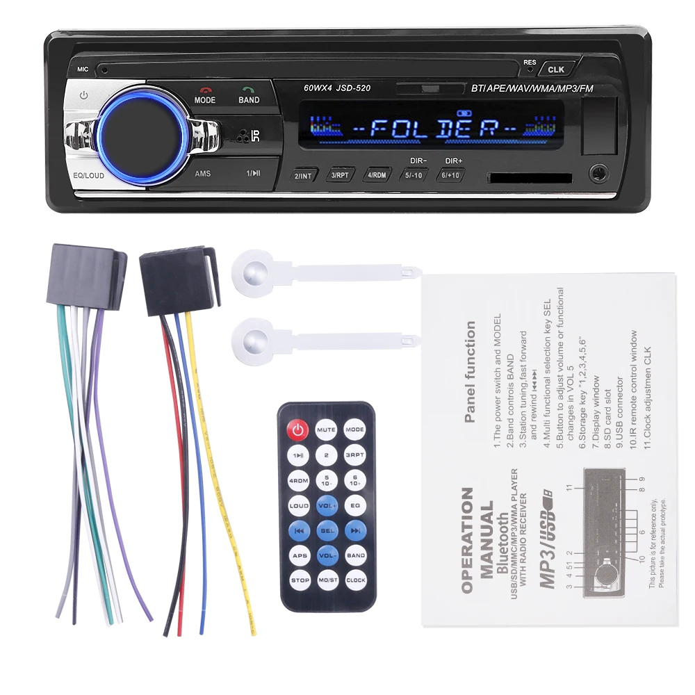 Автомобильное радио стерео цифровой JSD-520 Bluetooth 1 Din MP3-плеер 4x60 Вт FM аудио приемник