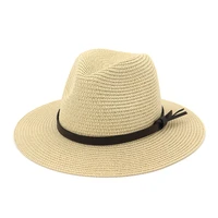 2022 summer straw thin ribbon women wide brim jazz beach hat sun block uv protection panama ad0852