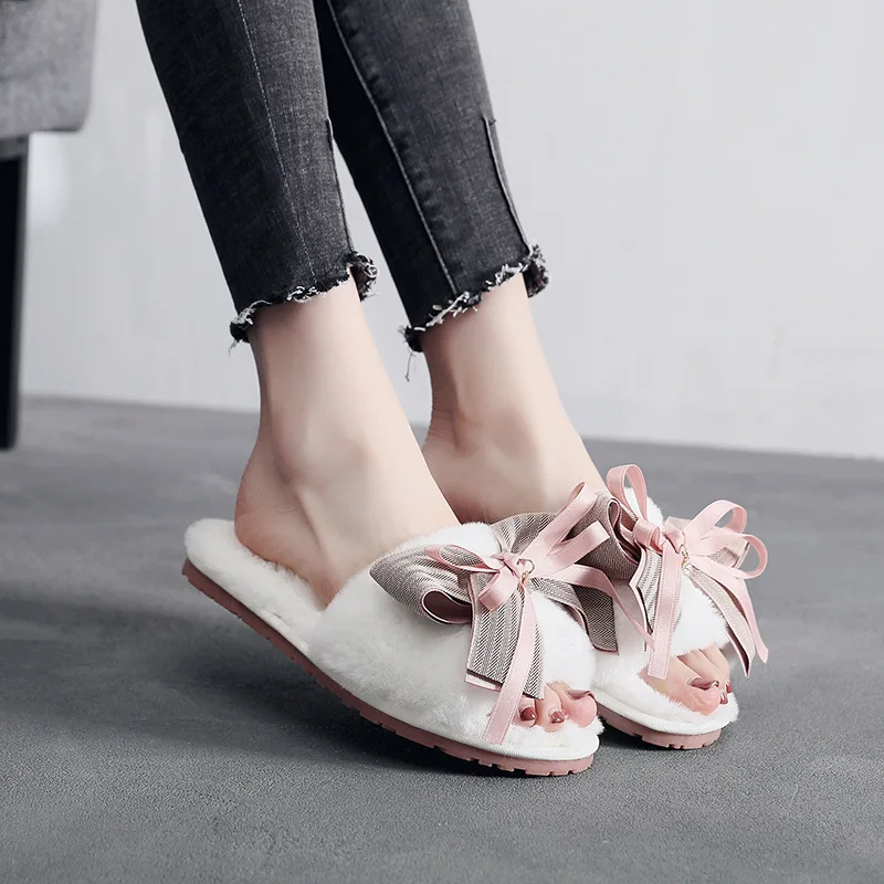 Женские мокасины ручной работы туфли на плоской подошве шлепанцы пушистые