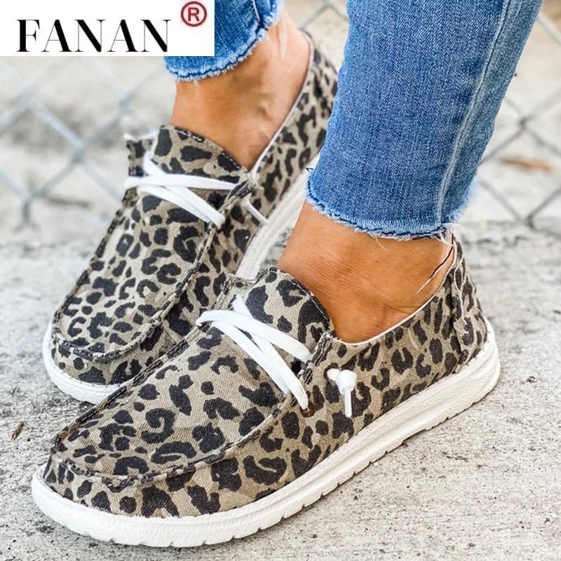 

2021 Women Sneakers Canvas Shoes Solid Leopard Breathable Casual Sneakers Woman Flats Spring Lace Up Round Toe Women Flat Shoes