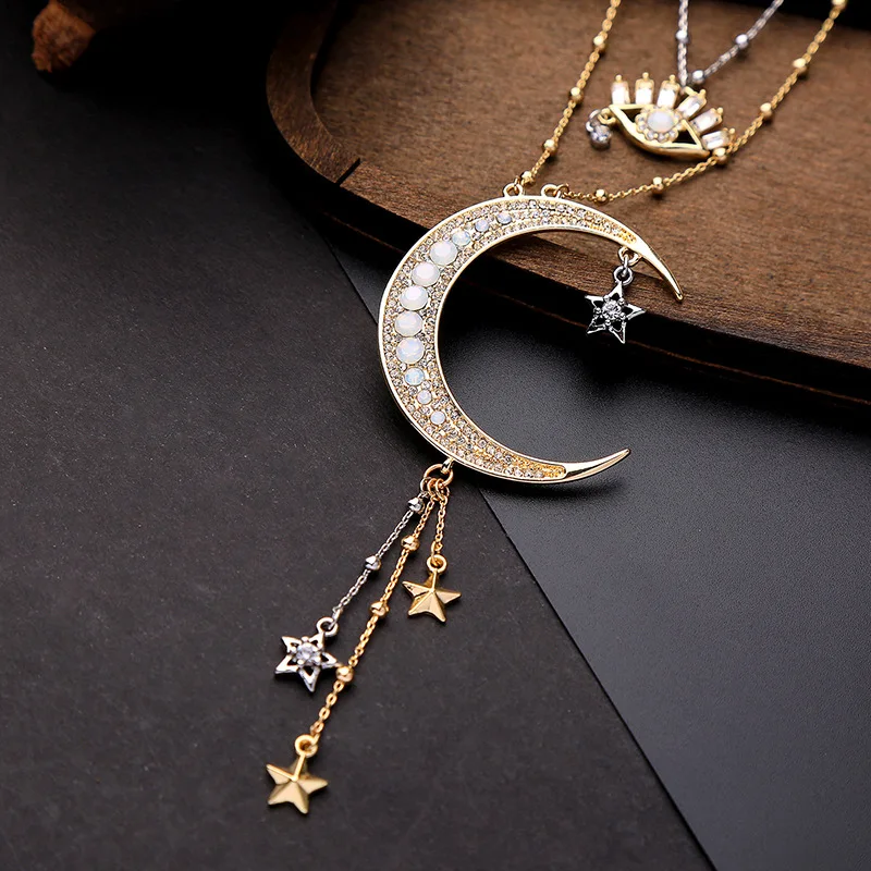 Devil's Eye многослойная подвеска Звезда Луна ожерелье женский европейский стиль