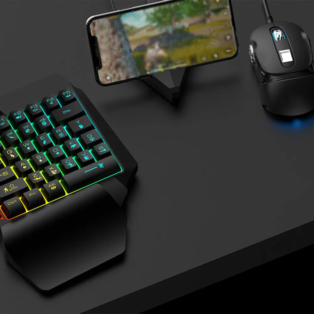 

Single Hand One-Handed Gaming Keyboard 39 Keys RGB Backlit Portable Mini Gaming Keypad Mouse Set For PC PS4 Xbox Gamer For Win