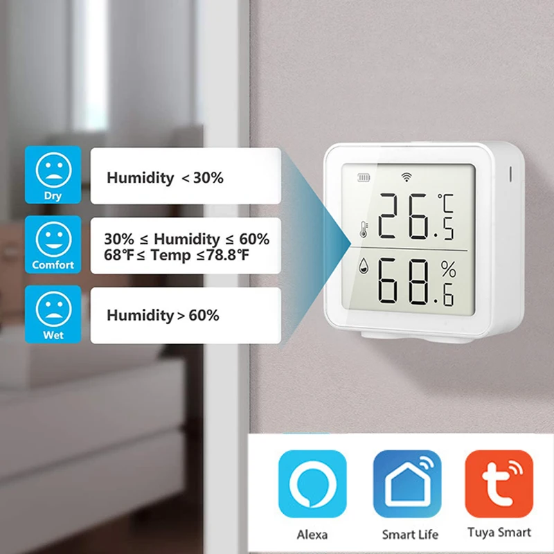 

Tuya WIFI Temperature Humidity Sensor Meter Indoor Hygrometer Thermometer LCD Display Alexa Google Assistant Smart Table Clock