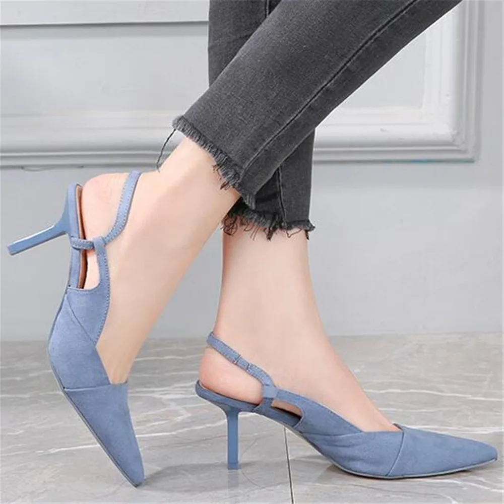 

2021 New Cat Stiletto High-Heeled Shoes Comfortable Gentle Pointed Toe Back Space Roman Sandals Professional French Girl Black